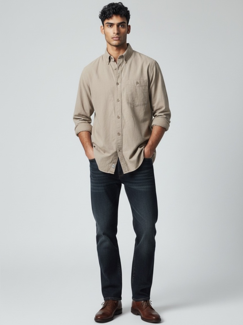 Wolverine Men's Casual Tan Button-Down Shirt